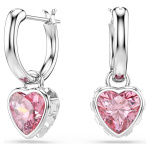 Chroma drop earrings Heart, Pink, Rhodium plated